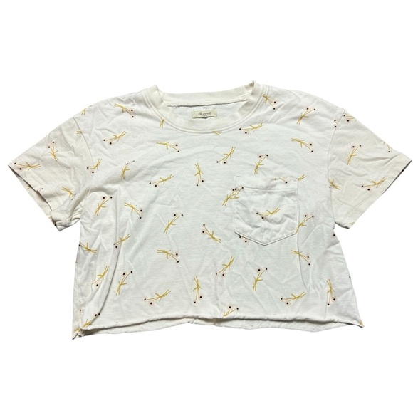 Madewell Daisy Sketch Easy Crop Tee Pearl Ivory Dandelion Critter Size Medium - Picture 2 of 6